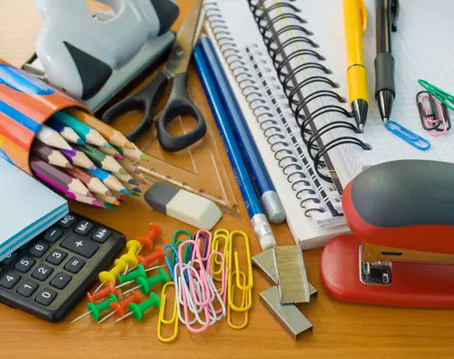 Pens, notebooks, clips and desk stationery